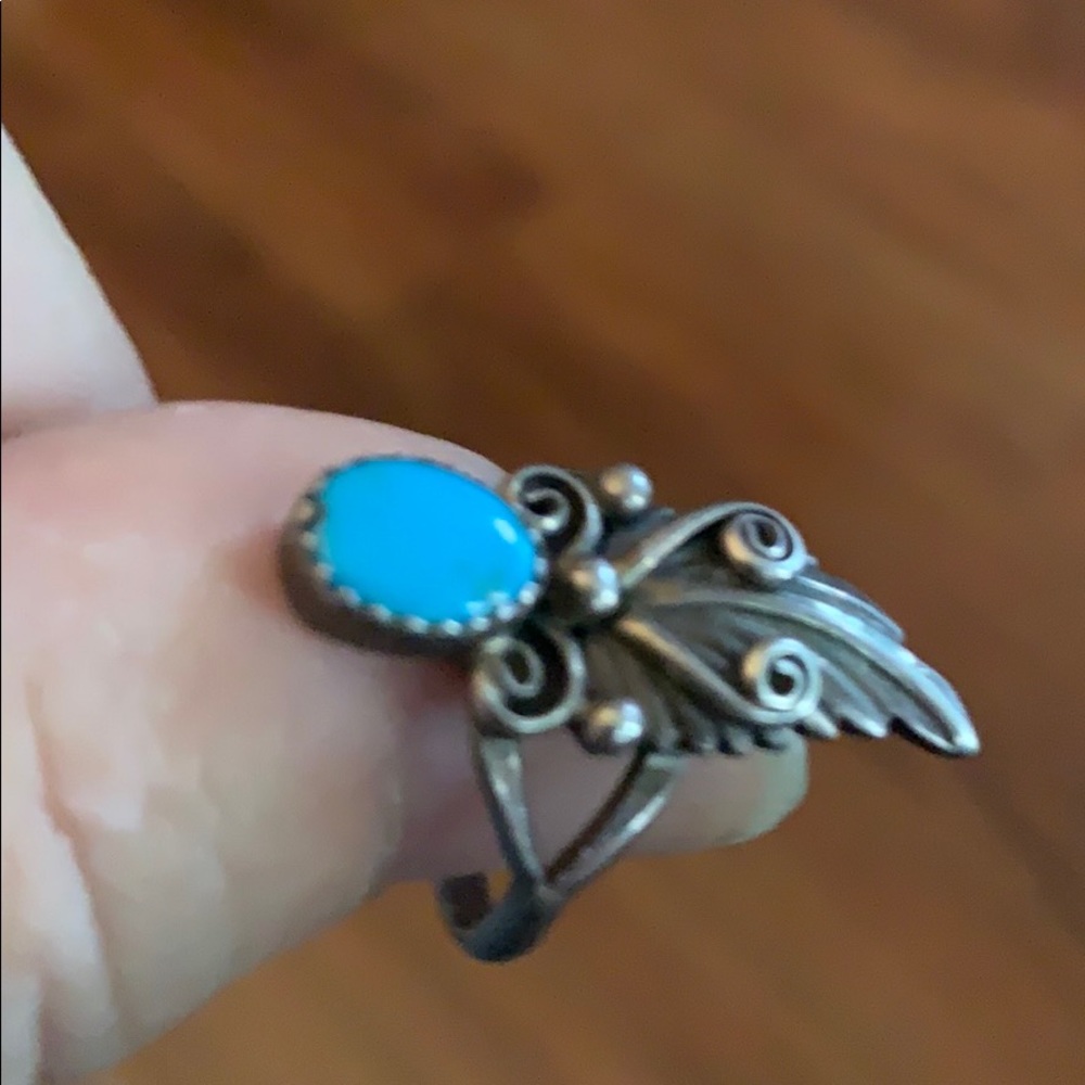 NAVAJO TURQUOISE & STERLING SILVER RING SIZE 7.5